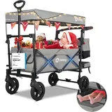Bollerwagen Faltbar mit Dach Transportwagen 2 Kinder Handwagen mit Rücktasche