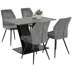 5 tlg. Essgruppe Neelia - Tisch Betonoptik, 4 Stühle Grau