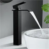 Homelody - Wasserhahn Bad Wasserfall Badarmaturen Schwarz Waschbecken Armatur Waschtischarmatur Hoch Einhandmischer Mischbatterie für Badzimmer