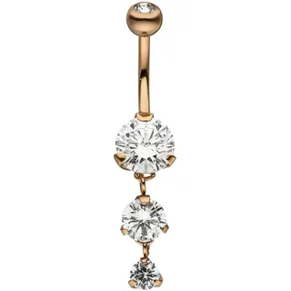 Bauchnabelpiercing JOBO, rosa (roségoldfarben, weiß), Piercings, Damen, Edelstahl, Edelstahl roségoldfarben 4 Zirkonia