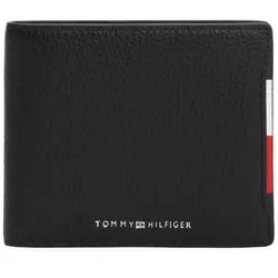 Geldbörse TOMMY HILFIGER "TH CENTRAL CC AND COIN", schwarz, Leder, unifarben, klassisch, Kleinlederwaren, Men Geldbeutel, Portemonnaie, Innenseite mit farbigen Streifen