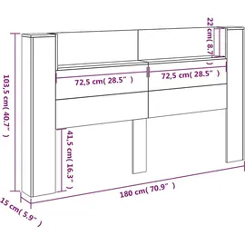 vidaXL Kopfteil mit Regal Schwarz 180 x 16,5 x 103,5 cm Holzwerkstoff