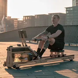 Sportplus Wasserrudergerät aus Natur-Massivholz, Rudermaschine Rudergerät Wasser, Holz mit Trainingscompute...