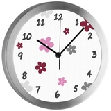 CreaDesign Funkwanduhr Funkuhr, Kinder Wanduhr, Kinderuhr, Kinderzimmer Blume brombeere grau (geräuscharmes Uhrwerk) bunt