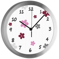 CreaDesign Funkwanduhr Funkuhr, Kinder Wanduhr, Kinderuhr, Kinderzimmer Blume brombeere grau (geräuscharmes Uhrwerk) bunt