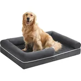 FEANDREA Orthopädisches Hundebett, Hundekissen, Hundekorb, Weicher Polster, Hundesofa, Erhöhte Ränder, Abnehmbarer und waschbarer Bezug, 106 x 80 x 20 cm, Antirutsch-Unterseite, Dunkelgrau, PGW077G01