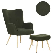 Beliani Ohrensessel VEJLE Bouclé 70 x 100 x 80 cm Dunkelgrün mit Hocker