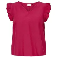 ONLY CARMAKOMA V-Shirt ONLY CARMAKOMA "CARJUPITER LIFE S/L FRILL TOP WVN" Gr. 46, pink (viva magenta) Damen Shirts V-Shirts