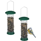 Relaxdays Vogelfutterstation 2er Set, zum Aufhängen, Futtersäule für Wildvögel, H x D: 31 x 10 cm, Metall, grün/Silber