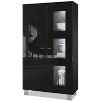 Vladon Vitrine, Schwarz Hochglanz, 71x129x35 cm, Wohnzimmer, Wohnwände, Vitrinenschränke