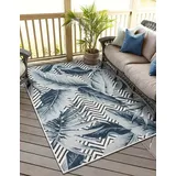 Wohnando Teppich MY-RUG Outdoor-Teppich "Azure" 150x80 cm, blau, rechteckig, Höhe: 8 mm, mit floralem Hoch-Tief-Design, für gemütliche Stunden draußen weiß 80 cm x 150 cm x 8 mm