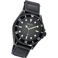 OOZOO Quarzuhr Oozoo Herren Armbanduhr Timepieces, Herrenuhr Lederarmband schwarz, rundes Gehäuse, groß (ca. 42mm) schwarz