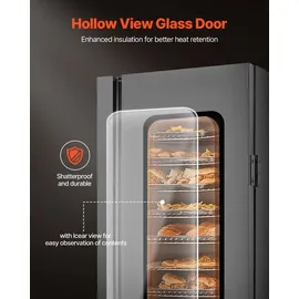 Vevor Hot Box Speisenwärmer Imbisswärmer mit 16 Ebenen & Wasserschale & Glas-Einzeltür & verstellbaren Ablagen, Speisewärmerschrank aus Edelstahl, ideal zur Aufbewahrung von Pizza Hühnchen