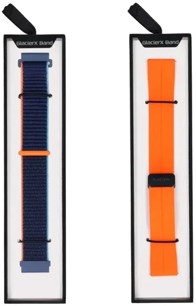 Set aus zwei Armbändern für Smartwatch GlacierX Silikon Magnetverschluss Vibrant Orange + Grip Strap Nylon Ocean Blue 22mm