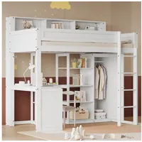 Flieks Hochbett Etagenbett Kinderbett 90x200cm mit Schreibtisch und Kleiderschrank weiß
