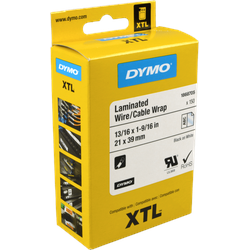 Dymo Label Band XTL 1868705 schwarz auf weiß, geschnitten laminiert für Kabel, 21mm x 39mm