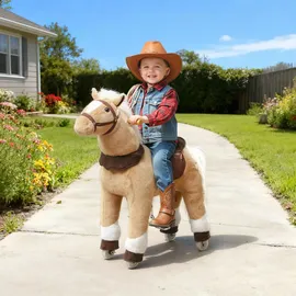 aiyaplay Reitpferd, Spielpferd zum Reiten mit Sattel Rollen 80 cm Braun