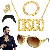 WYRGQIQN 60er, 70er und 80er Jahre Retro-Zubehörset – Schlagermove-Party Kostüm Herren Set, Disco Outfit und Elvis Stil – Perfekt für Bad Taste Outfit und Schlager Outfit Herren