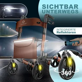 Kesser Leichtgewicht Rollator faltbar mit Sitz Braun