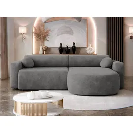 Mirjan24 Ecksofa Nicelo, Wohnzimmer L-Form mit Bettkasten und Schlaffunktion, Dekorative Kissen-Set, Seite universal (Farbe: Velo 635) - Grau