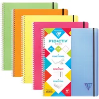 Clairefontaine 328175C - Heft Proactiv'Book DIN A4+ 22,5x29,7 cm, 80 Blatt, kariert mit Rand und Kopfleiste, 4-fach gelocht zur Ablage im Ringbuch / Ordner, Einband aus PP, farbig sortiert, 1 Stück