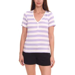 ONLY ONLLIRA Damen Sommer-Top im Streifen-Look Kurzarm-Shirt 11199120 Violett/Weiß - XS