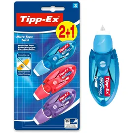 TIPP-EX Korrekturroller Micro Tape Twist mit Schutzkappe, in 3 Farben (nicht wählbar), 8m x 5 mm, 3er Pack, Ideal für die Schule