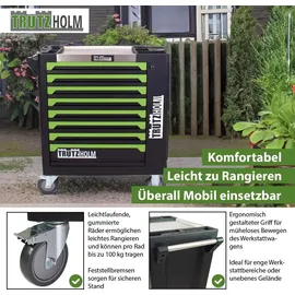 Trutzholm Werkstattwagen 249-tlg. bestückt 8 Schubladen Edelstahlauflage Seitentür Soft Close Schaumeinlagen