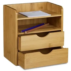 relaxdays Schreibtisch-Organizer »Bambus« mit 2 Ablagen und 2 Schubladen braun, 20x21x13 cm