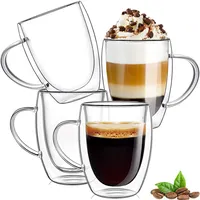 350ml Kaffeeglas Latte Macchiato Gläser mit Henkel, 4-Stück Teeglas Doppelwandige Gläser, Borosilikatglas Hitzebeständige Kaffeetassen Trinkgläser, Perfekt für Cappuccino, Americano, Tee und Getränke