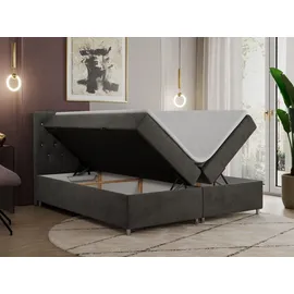 MKS Meble Boxspringbett 160x200 mit Bettkasten, Boxspringbett 160x200 mit Matratze, Doppelbett mit Matratze und Topper - Polsterbett mit Kopfteil - ROMA - 16... - Dunkelgrau