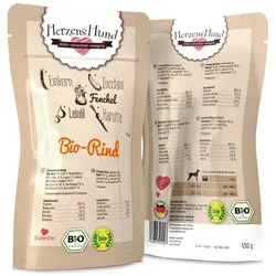 Herzenshund 130 Gramm Hundenassfutter 15 x 130 Gramm Bio Rind mit Einkorn und Gemüse