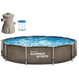 Summer Waves Frame Active Pool Dunkles Doppel-Rattan 305 x 76 cm mit Filterpumpe