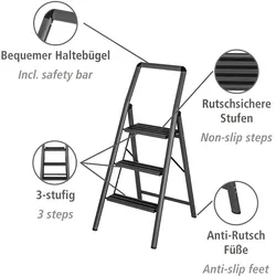 WENKO Alu-Klapptrittleiter Compact 3-stufig Dunkelgrau