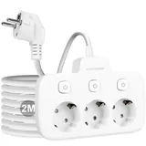 Lotvic Steckdosenleiste Einzeln Schaltbar, 3 Fach Mehrfachsteckdose mit 2m Extension Cord, Mehrfachstecker Verteilersteckdose, Steckerleiste 10A/2500W, Mehrfachstecker für Büro und Zuhause