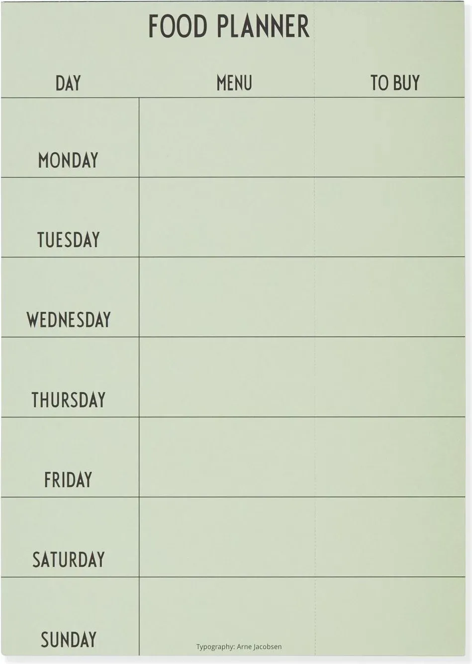 Design Letters Wochen-Essensplan grün