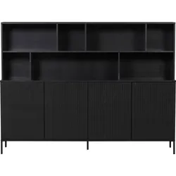 Buffet WOOOD "New Gravure", schwarz, B:200cm H:150cm T:44cm, Holzwerkstoff, Schränke, mit viel Stauraum, Breite 200 cm