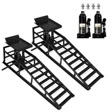TEOV 2 Stück 5 Tonnen Hydraulische Auffahrrampe mit Wagenheber, Höhenverstellbar von 25-38,5 cm, Hochleistungs Hydraulikrampe für Heimgarage Hebebühne Auto Fahrzeugwartung (Schwarz)