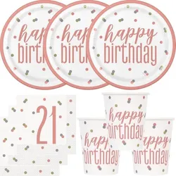 21. Geburtstag Partyset Einweggeschirr roségold 48 tlg. Partygeschirr Teller Becher Servietten
