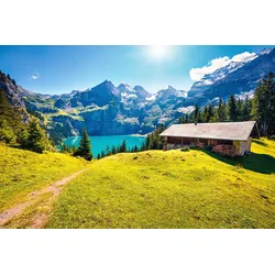 Fototapete PAPERMOON "ALPEN-SEE UND WIESE-SCHWEIZ", bunt, B:3,50m L:2,60m, Vlies, Tapeten