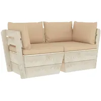 vidaXL Garten-Palettensofa 2-Sitzer mit Kissen Fichtenholz beige