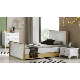 xl moebel gmbh Garnitur Kinderzimmer Jugendbett Bettrahmen Bett Set 4tlg Holz Weiß Schlafzimmer - Weiß