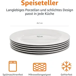 Amazon Basics Essteller Set 6 Stück 26,7cm Weiß Porzellan Tafelservice Teller