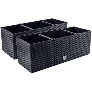 Prosperplast PAFEN 2X Blumenkasten Blumentopf Rattan-Optik Pflanztopf Balkonkasten Pflanzkästen, Anthrazit