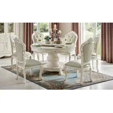 Klassischer Barock Stuhl Sets 4x Echtholz Chesterfield Stühle Garnitur Gruppe