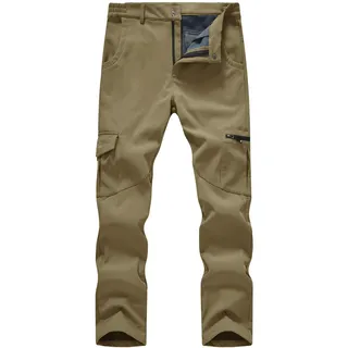 YSENTO Herren Wanderhose Wasserdicht Outdoorhose Softshellhose Winddicht Warm Gefüttert Skihose Snowboardhose Winter Trekkinghose(Khaki,36) - 36