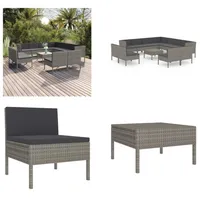 vidaXL 12 tlg. Garten Lounge Set mit Auflagen Poly Rattan Grau - Garten-Sofagarnitur - Garten-Sofagarnituren - Gartensofa-Set - Gartensofa-Sets - Grau