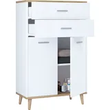 VCM Badmöbel Midischrank Seitenschrank Maße: H. 97 x B. 60 x T. 28 cm 2 Schubladen 2 Drehtüren 2 Fächer - Landos