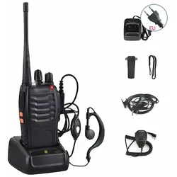 Packung mit 4 tragbaren Walkie Talkies mit EU-Ladegerät, Headset und Mikrofon