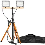 Böttcher-AG Baustrahler LED, Netzbetrieb mit 2 m Kabel, IP65 Strahlwasserschutz, mit Stativ, 100 Watt, 9.000 Lumen
